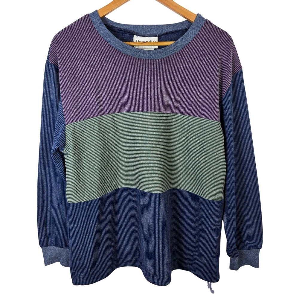 Paquette California Vintage Color Block Striped‎ Pullover L Long Sleeve